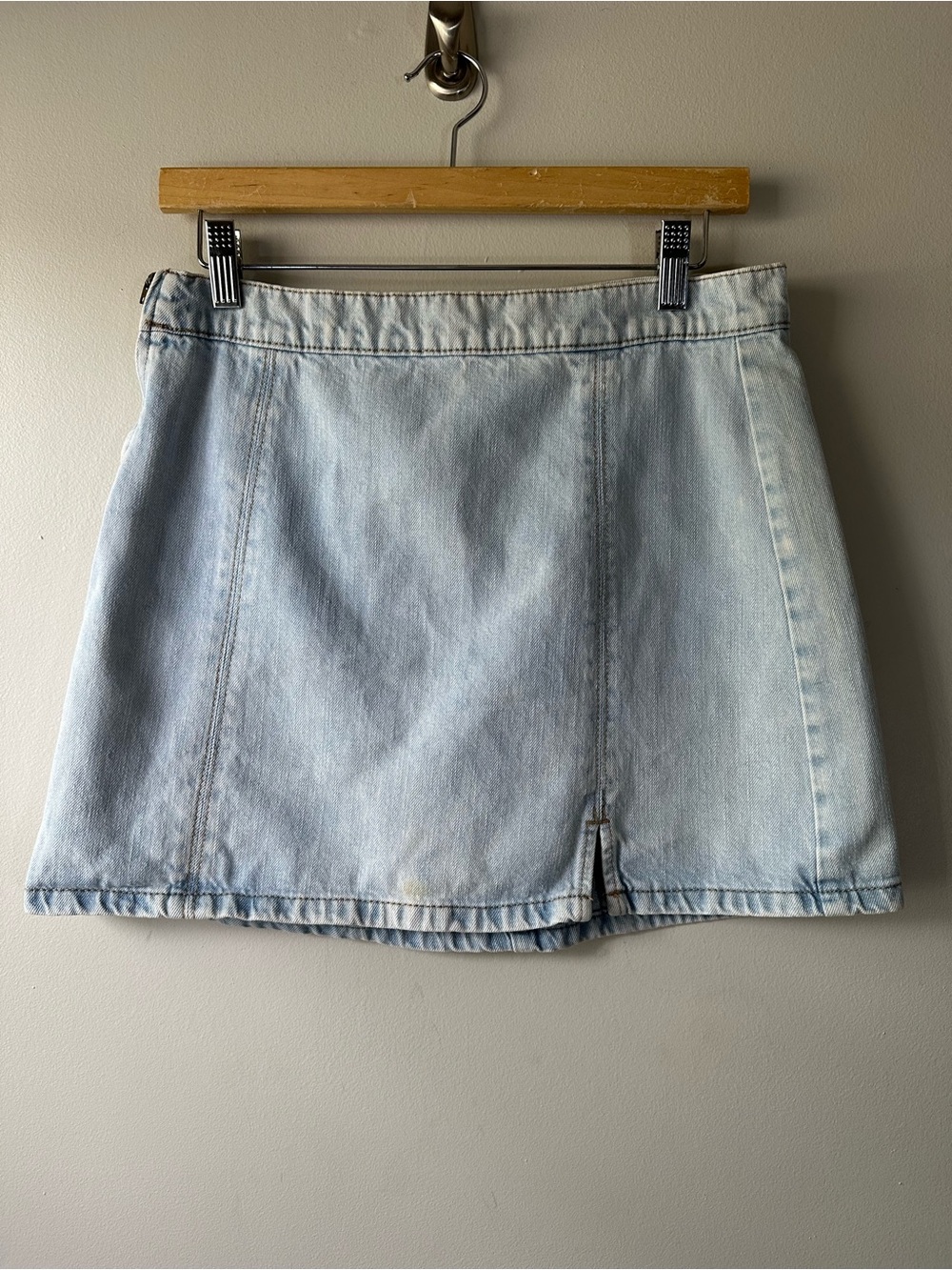 True Craft Light Blue Wash Denim A-Line Mini Slit Skirt Grunge Size 8